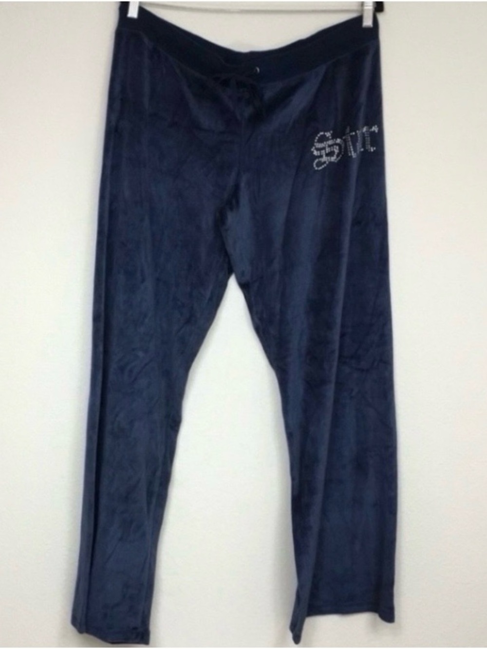 NWT New Sweet Tart Womens Navy Wide Leg Velour Y2K Star Sweatpant Size XL Casual
